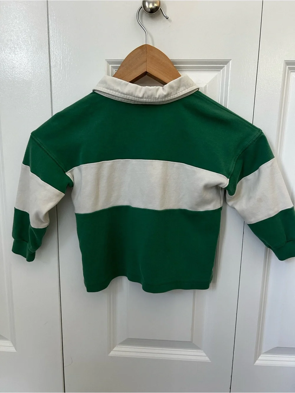 Mini Rodini organic size 2-3 years green white stripes rugby top flower patch